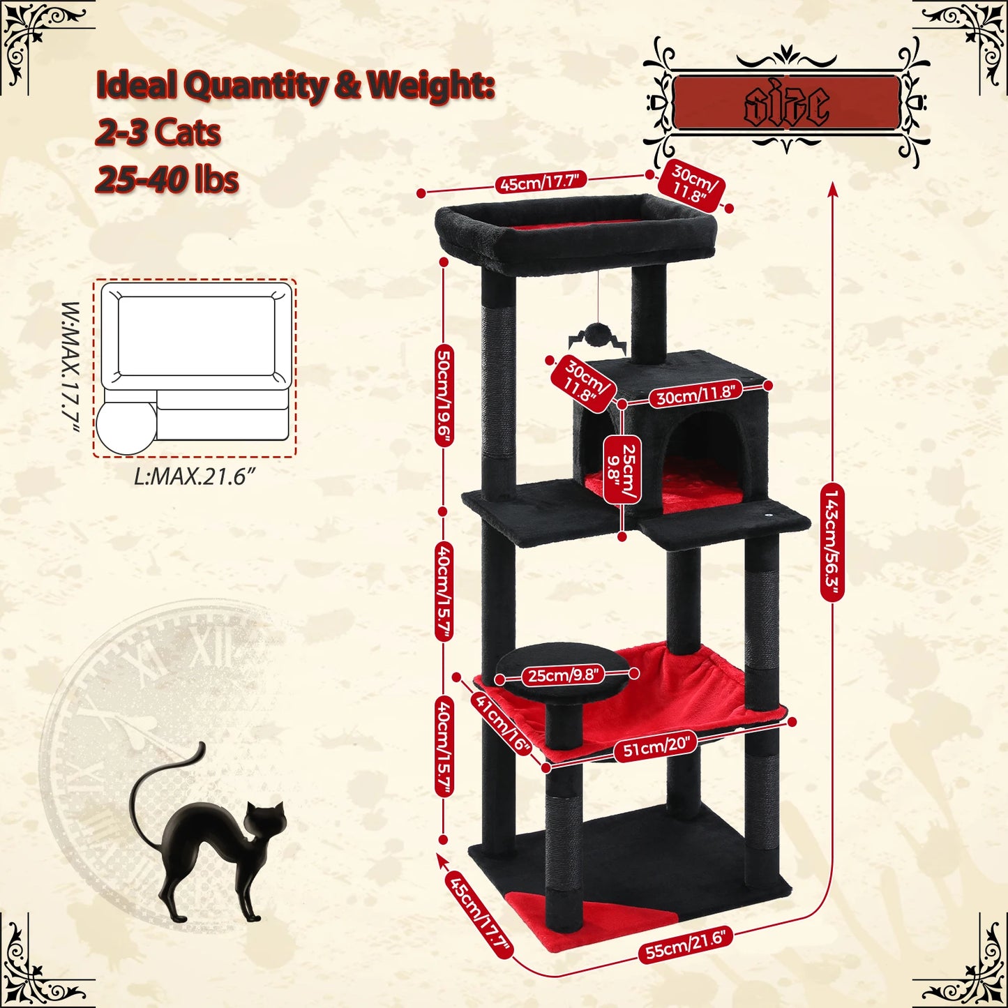 PAWZ Road Gothic Cat Tree Indoor Tall Tower With Hammock