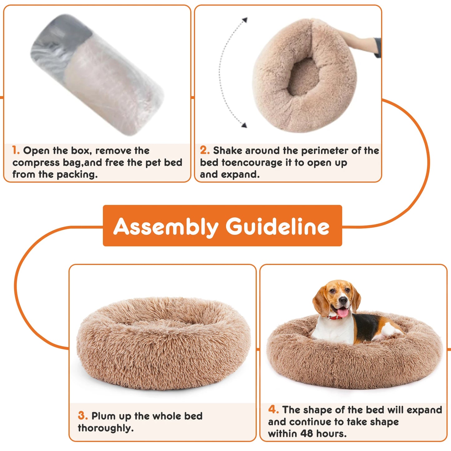 JHK Calming Dog Bed Anti Slip Fluffy Plush Washable Fur