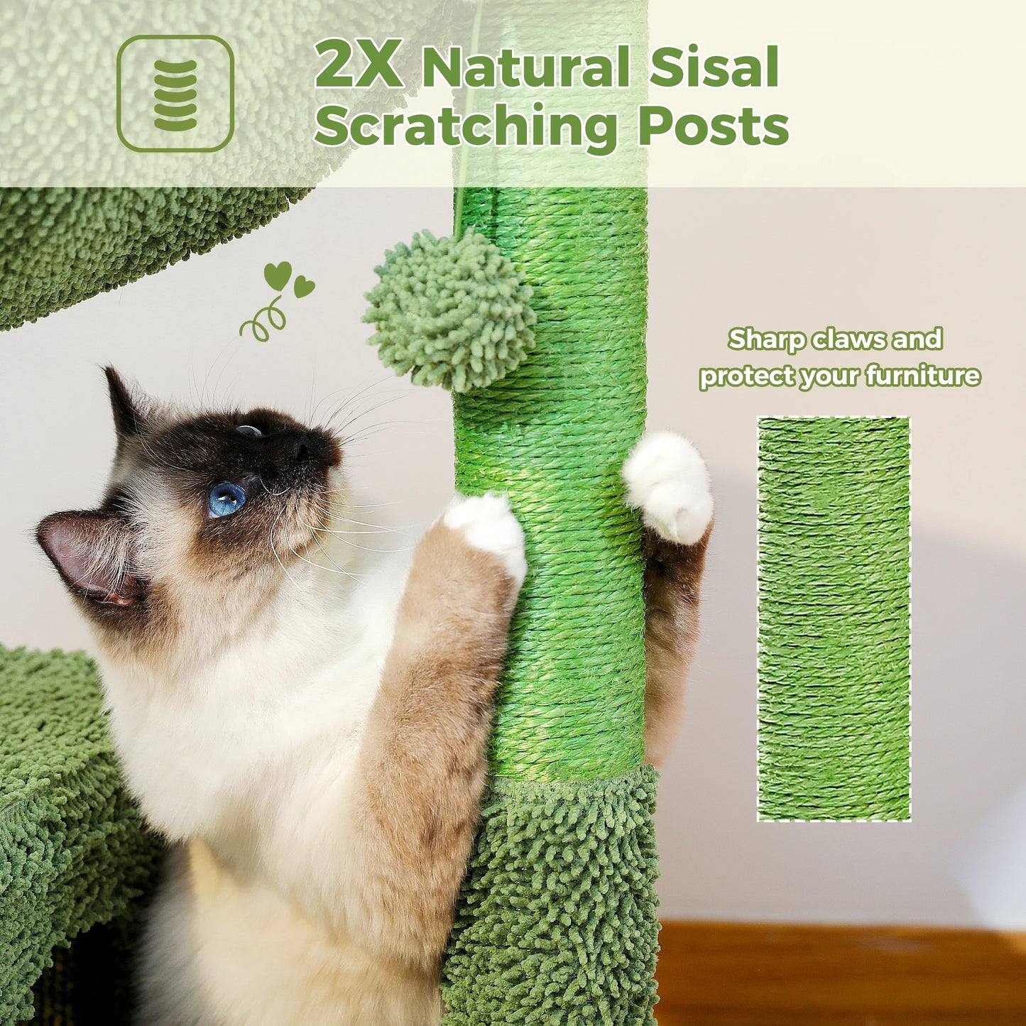 PEQULTICN Cactus Cat Tree With Condo Hammock Ball Indoor