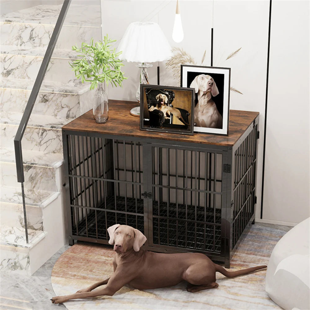 Borwart Wooden Dog Crate End Table Kennel With Doors