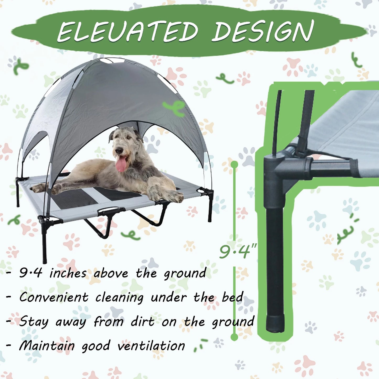Shanghai Elevated Canopy Dog Bed With Anti Slip Base