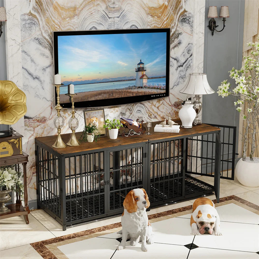 Borwart Wooden Dog Crate End Table Kennel With Doors