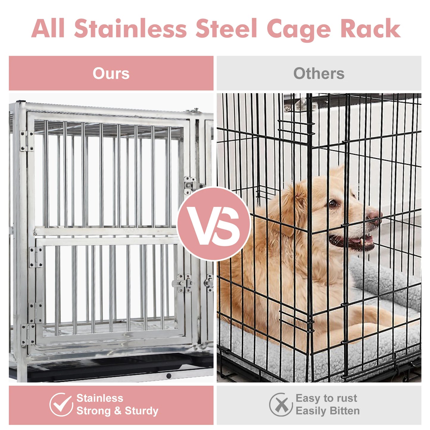 DishyKooker Stainless Steel Heavy Duty Dog Crate Cage