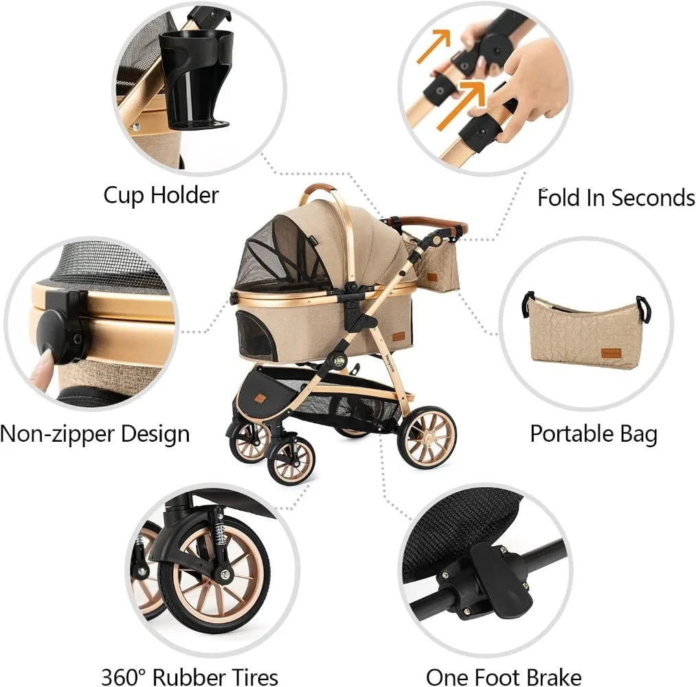 Hign Concerned Pet Stroller 3 in 1 Carrier Dogs Cats