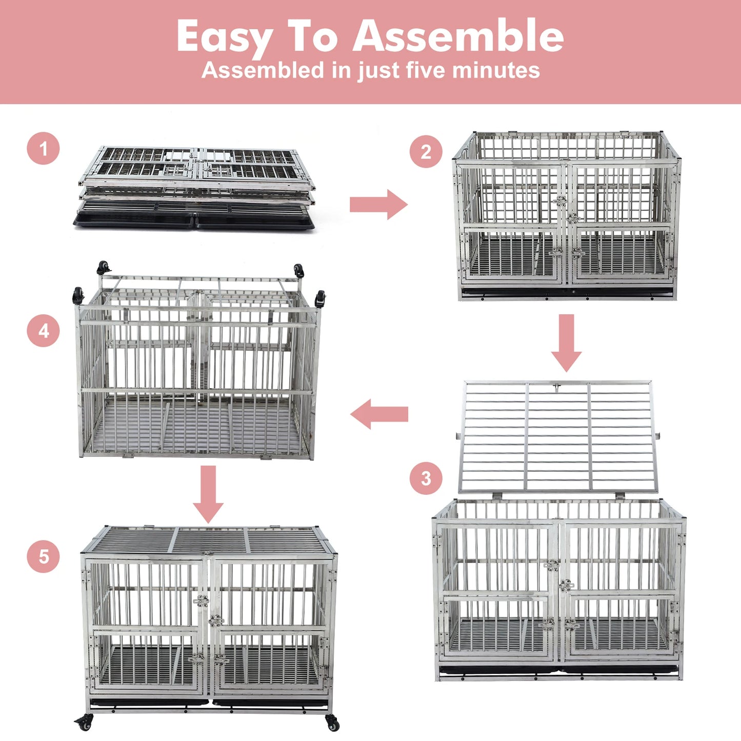 DishyKooker Stainless Steel Heavy Duty Dog Crate Cage