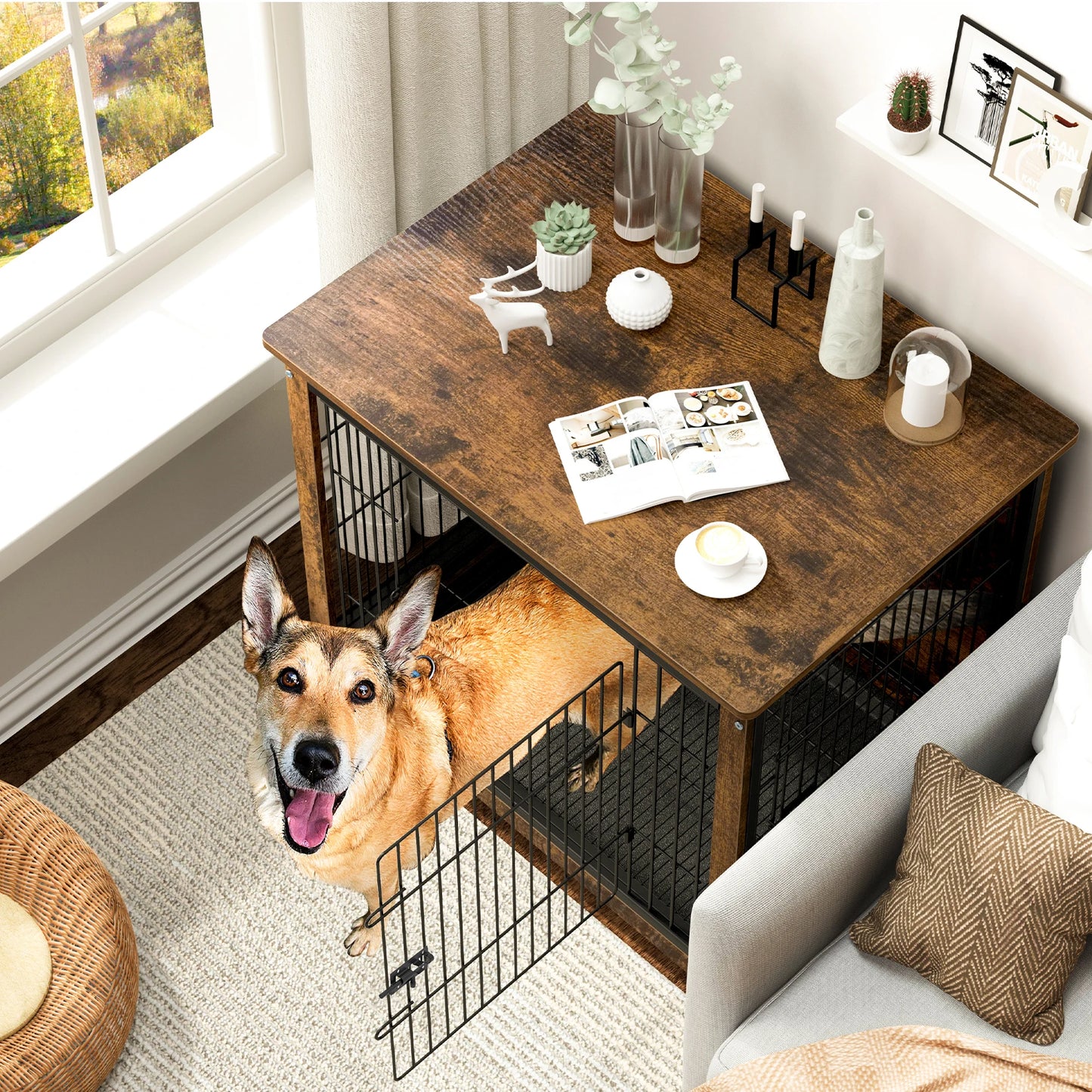 BINGOPAW Dog Cage End Table Kennel Crate Indoor Wood