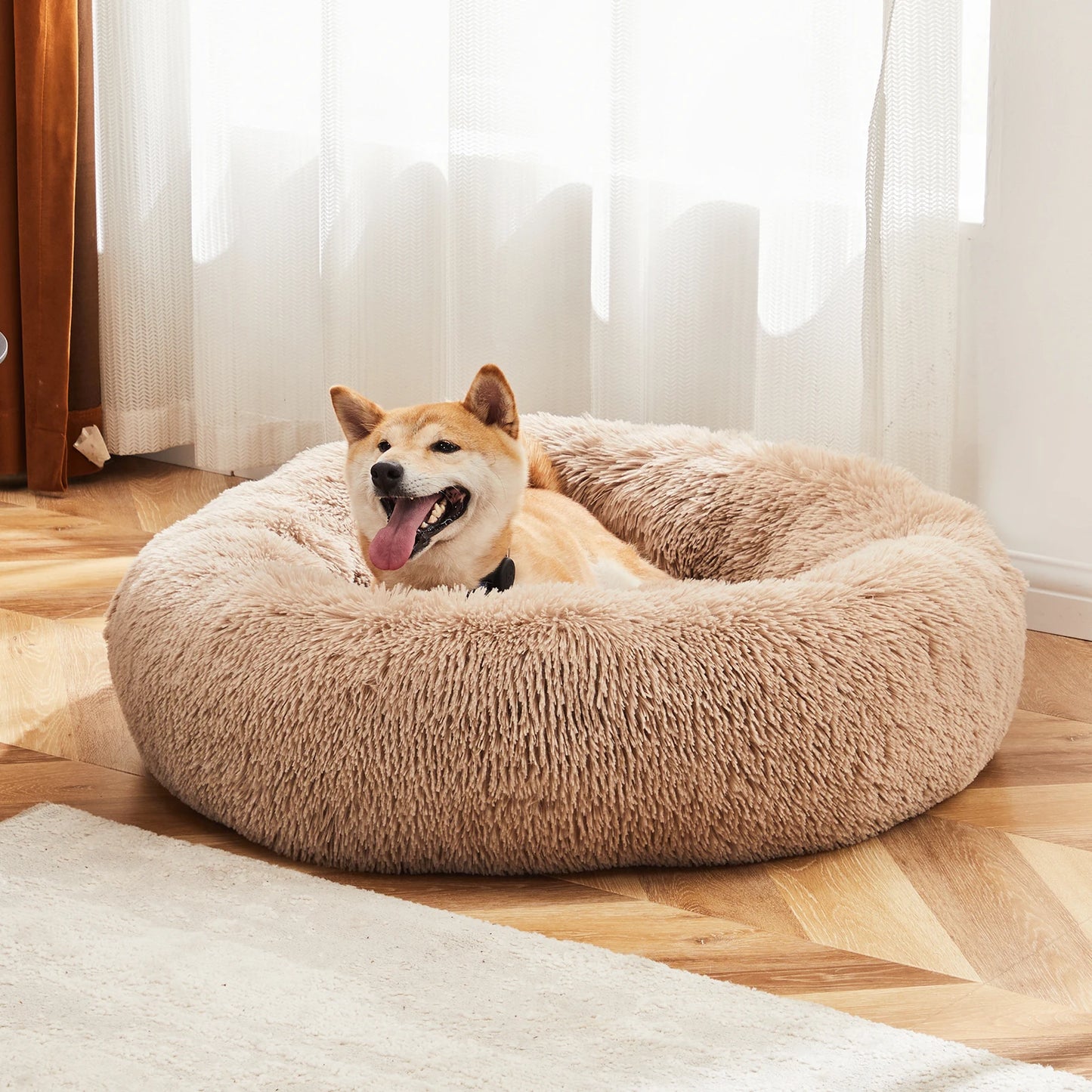 JHK Calming Dog Bed Anti Slip Fluffy Plush Washable Fur