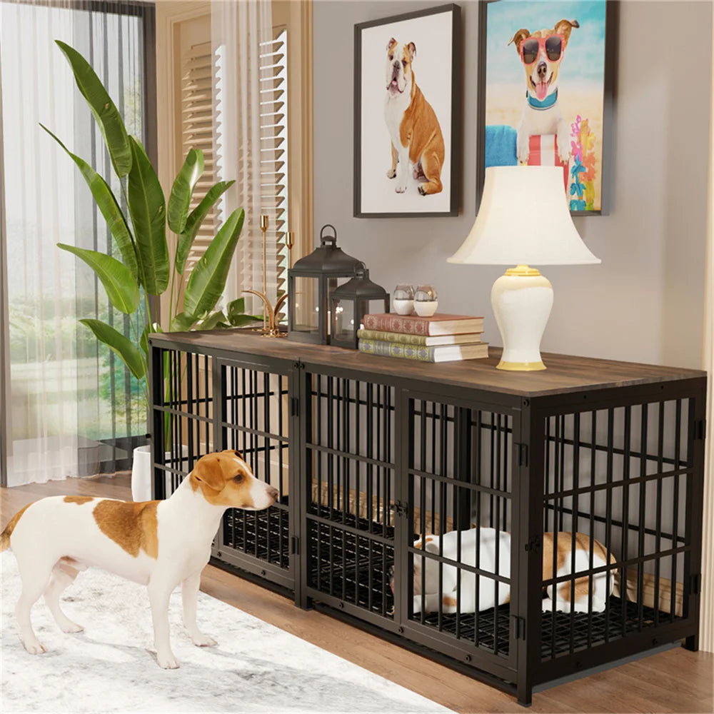Borwart Wooden Dog Crate End Table Kennel With Doors