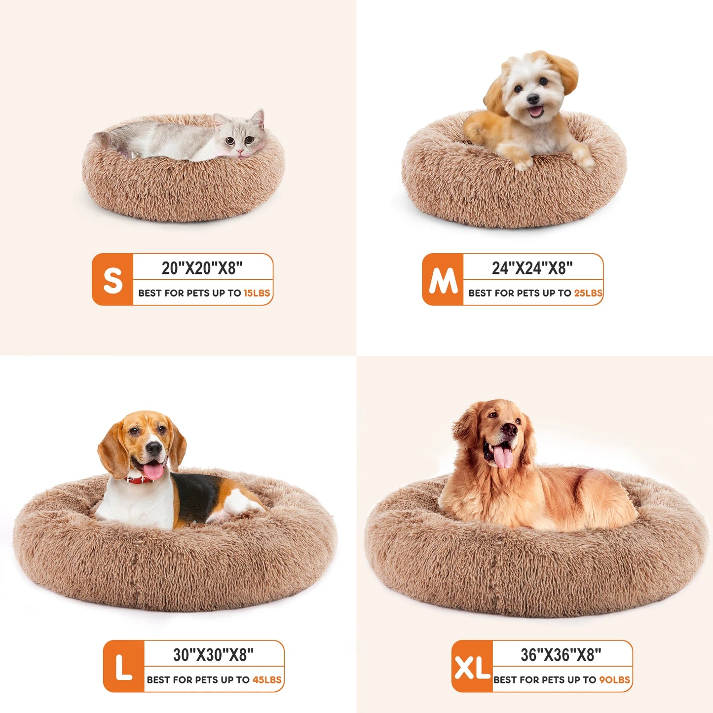 JHK Calming Dog Bed Anti Slip Fluffy Plush Washable Fur