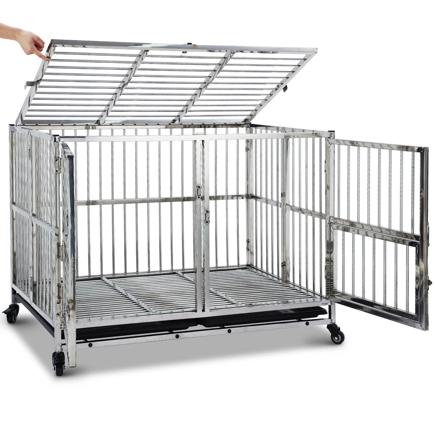 DishyKooker Stainless Steel Heavy Duty Dog Crate Cage