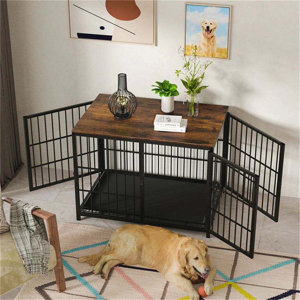 Borwart Wooden Dog Crate End Table Kennel With Doors
