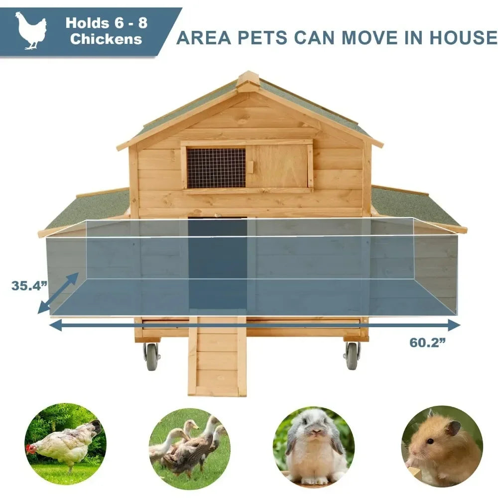 Farm Animals Large Wooden Chicken Coop With Wheels Hen House