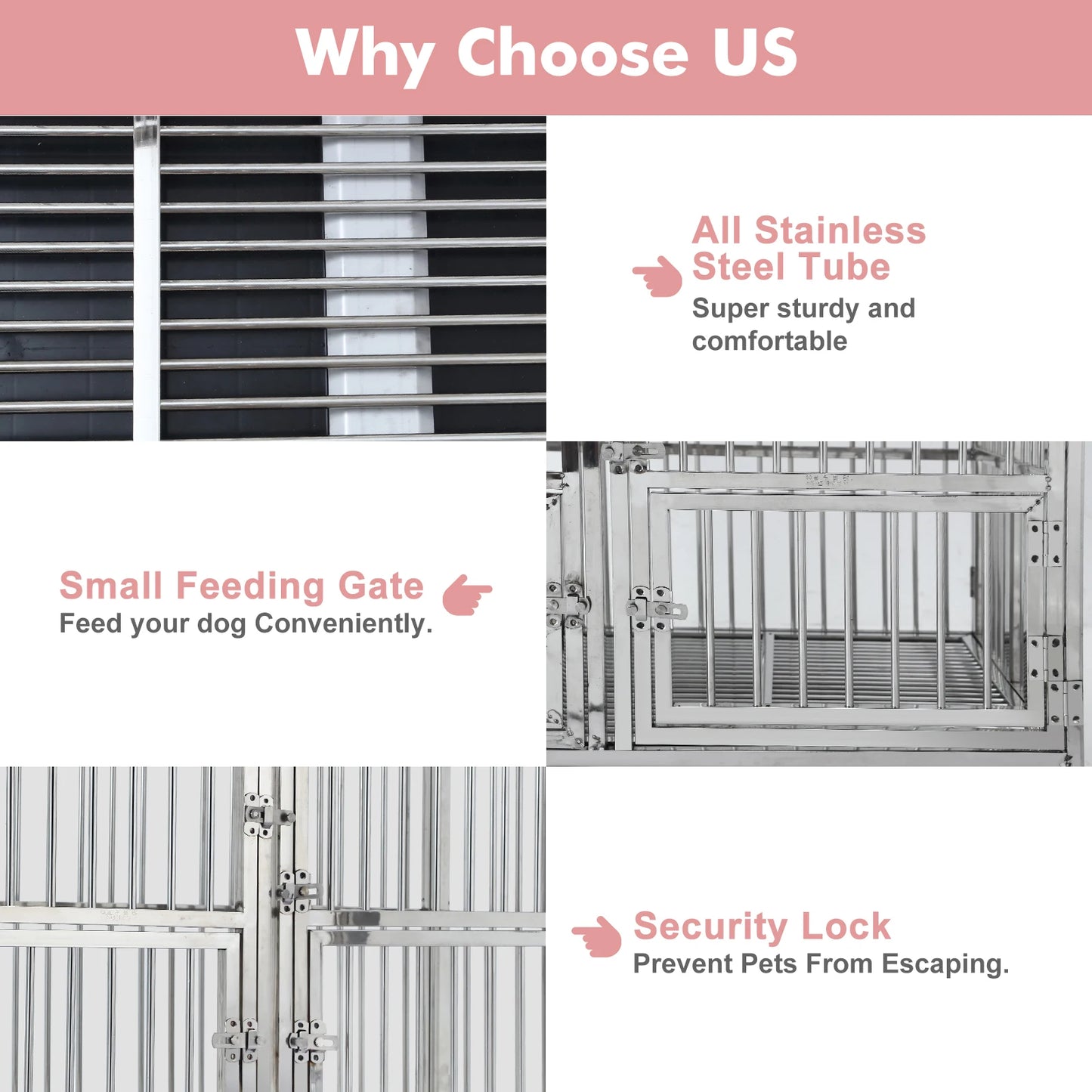 DishyKooker Stainless Steel Heavy Duty Dog Crate Cage