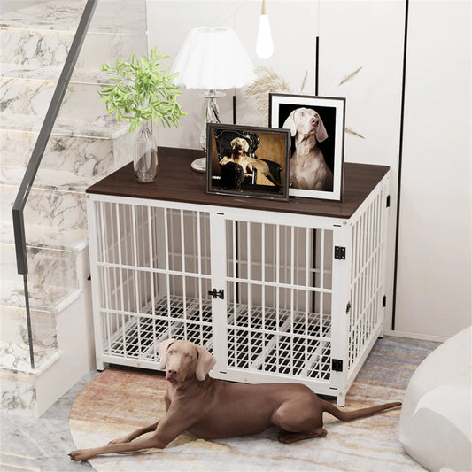Borwart Wooden Dog Crate End Table Kennel With Doors