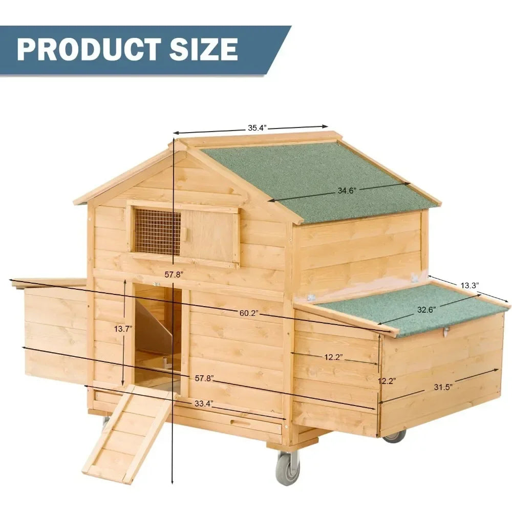 Farm Animals Large Wooden Chicken Coop With Wheels Hen House