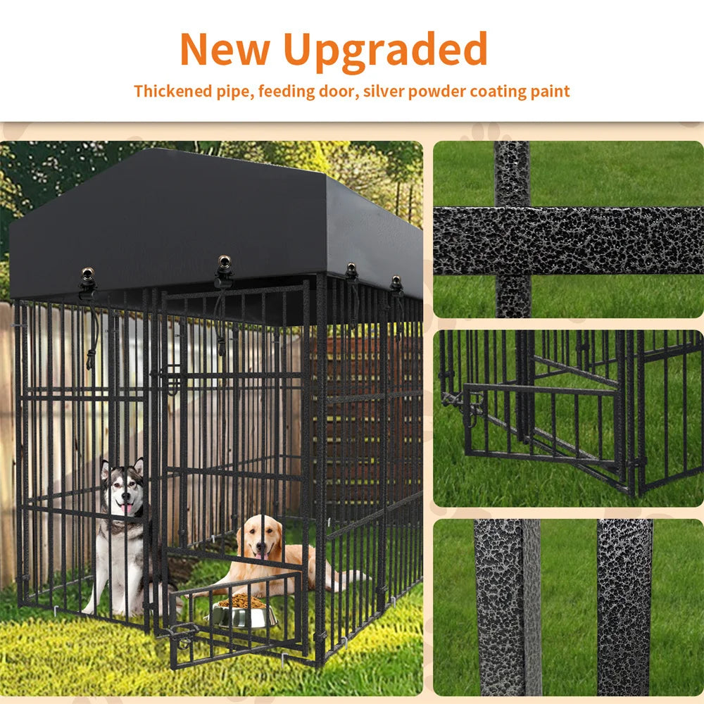 BORWARTH Heavy Duty Large Dog Kennel Iron Playpen with Roof
