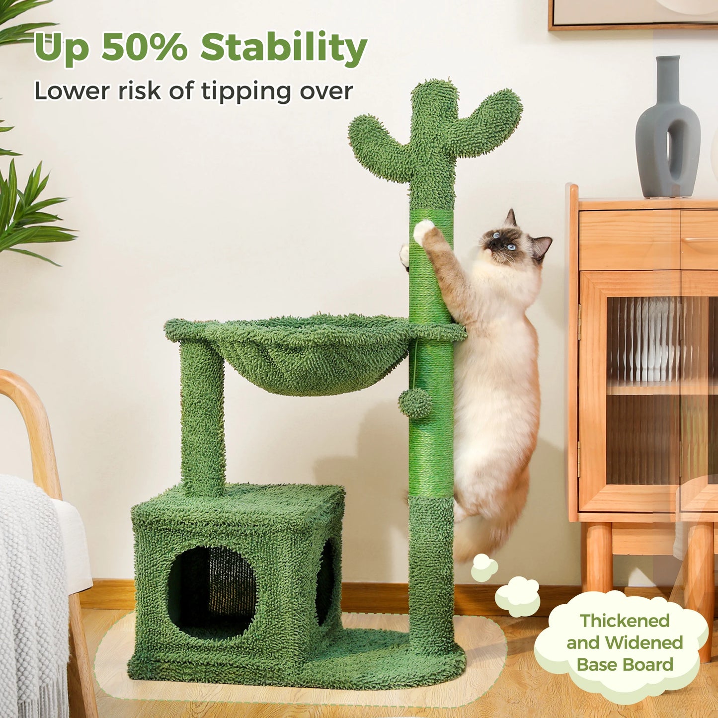 PEQULTICN Cactus Cat Tree With Condo Hammock Ball Indoor