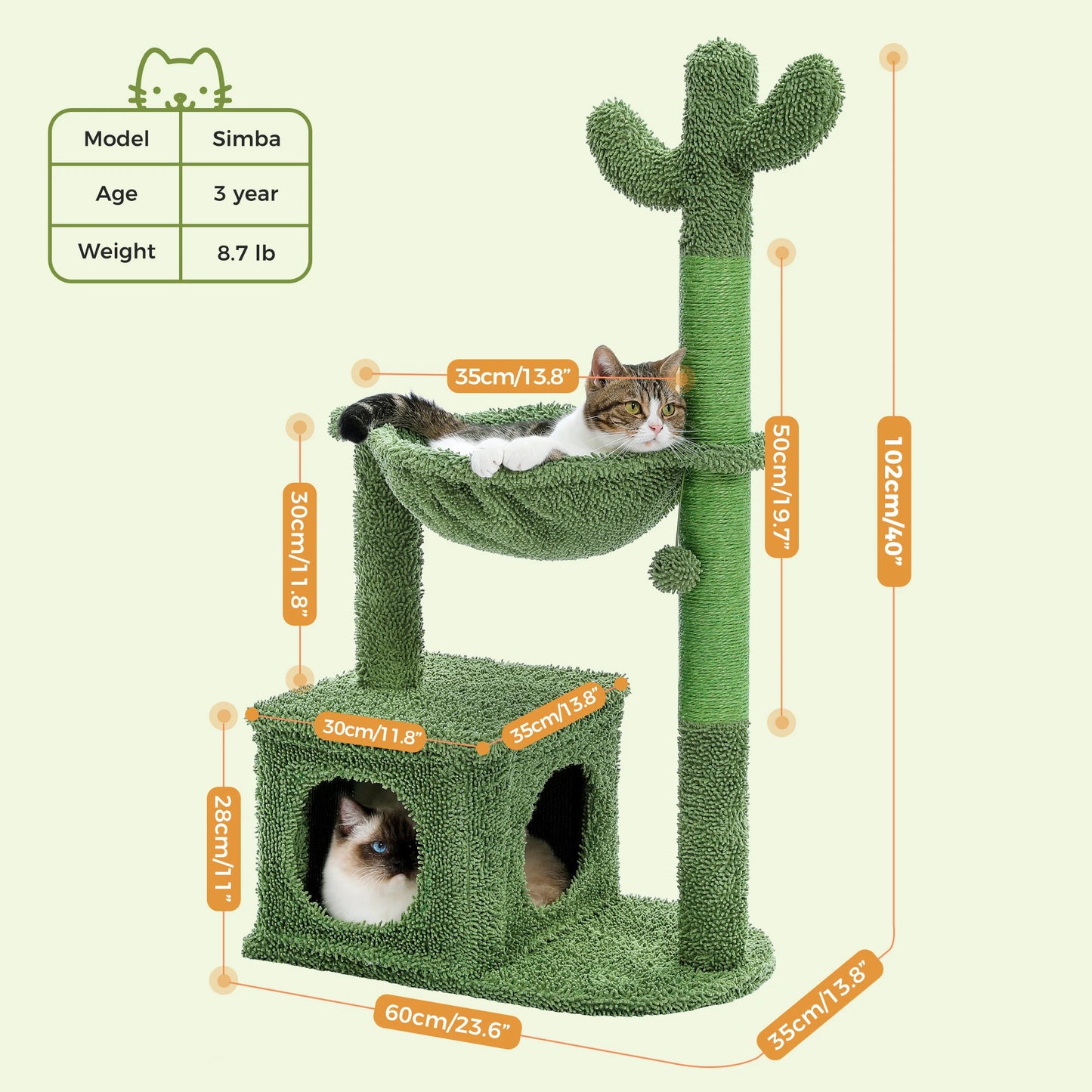 PEQULTICN Cactus Cat Tree With Condo Hammock Ball Indoor