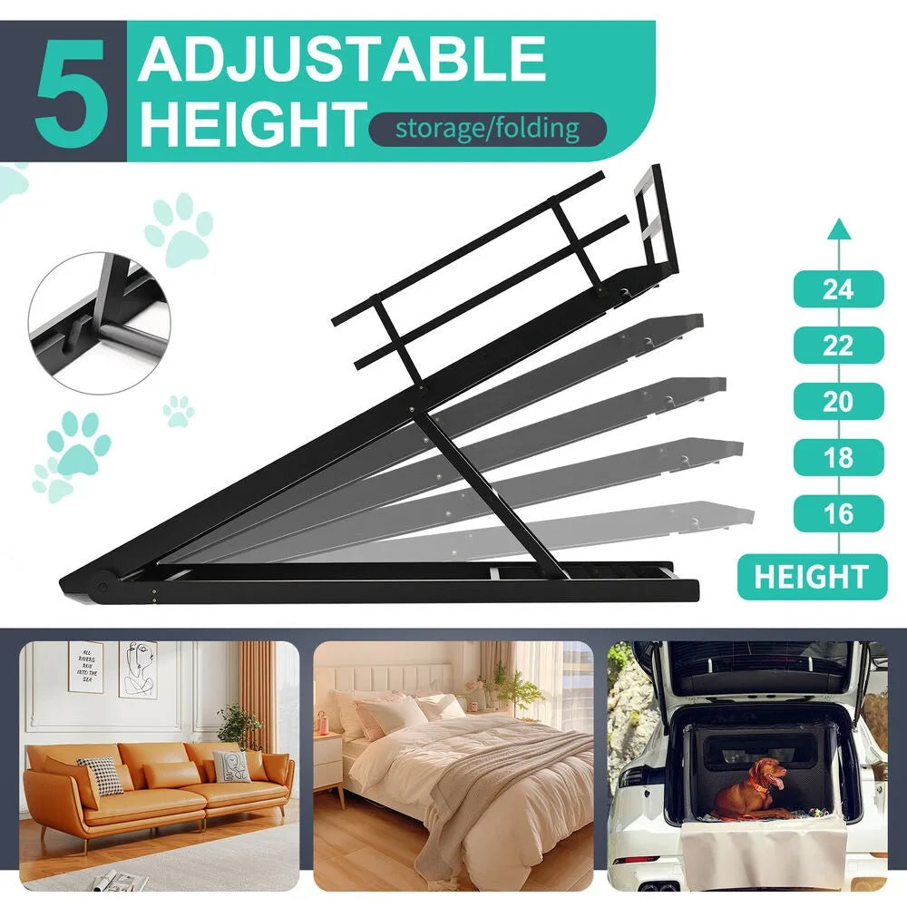 Dog Door Adjustable Folding Dog Ramp for Bed Car Couch Stairs