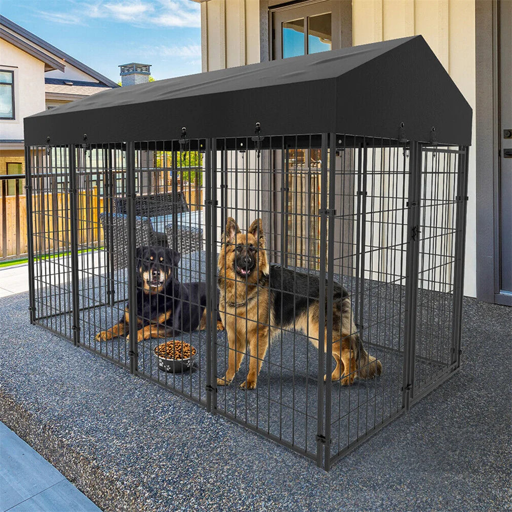 BORWARTH Heavy Duty Large Dog Kennel Iron Playpen with Roof
