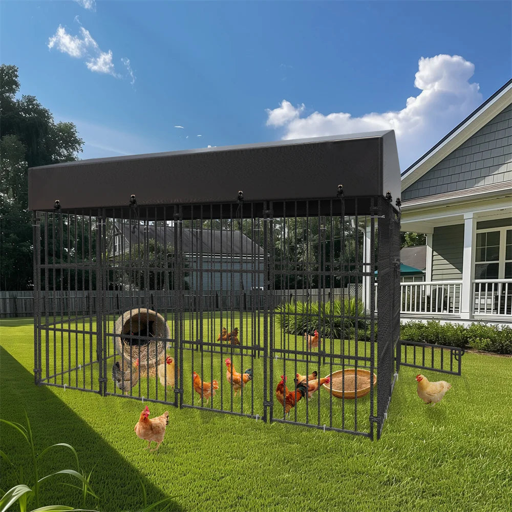 BORWARTH Heavy Duty Large Dog Kennel Iron Playpen with Roof