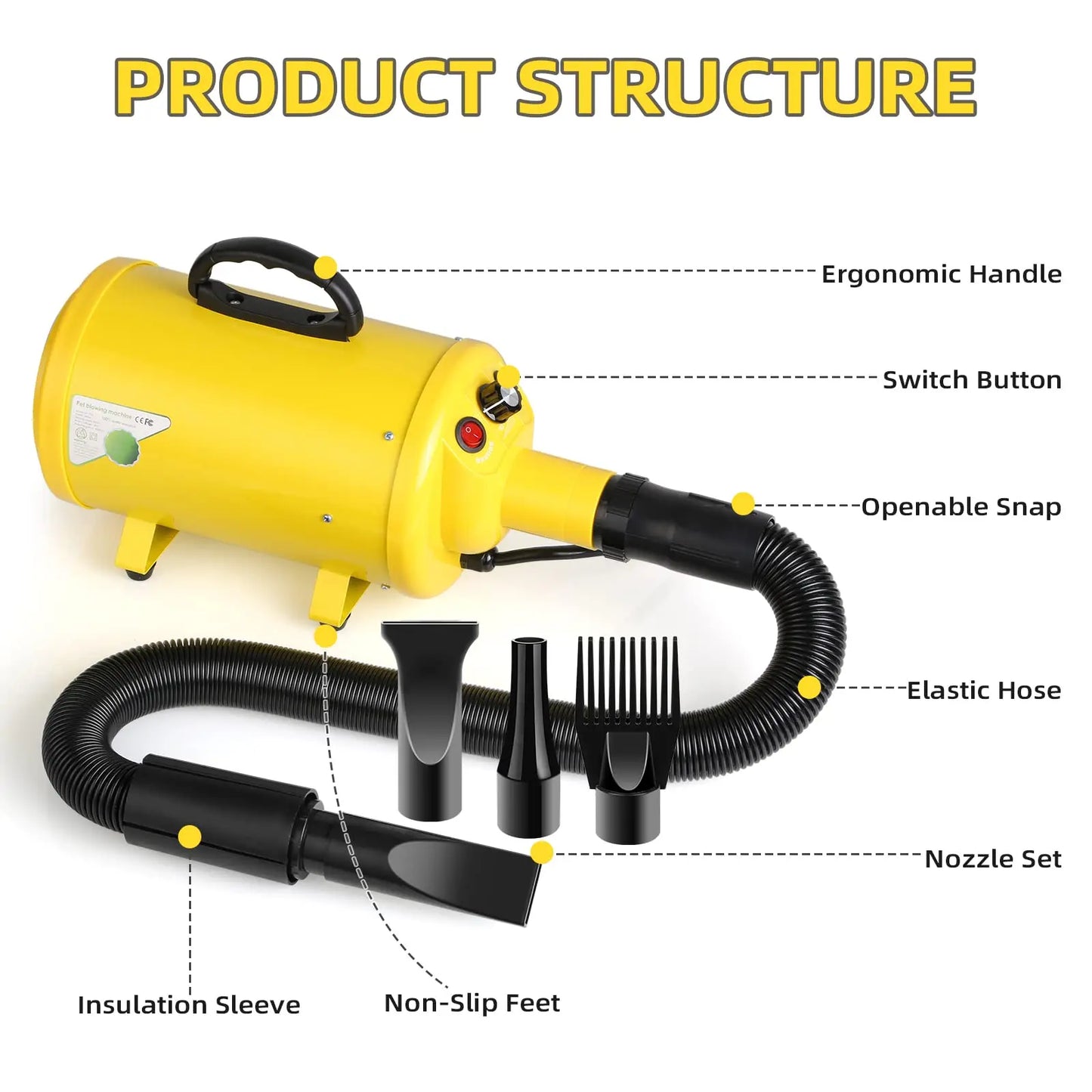 Dog Grooming Dryer 2800W Pet Hair Blower For Large Dogs