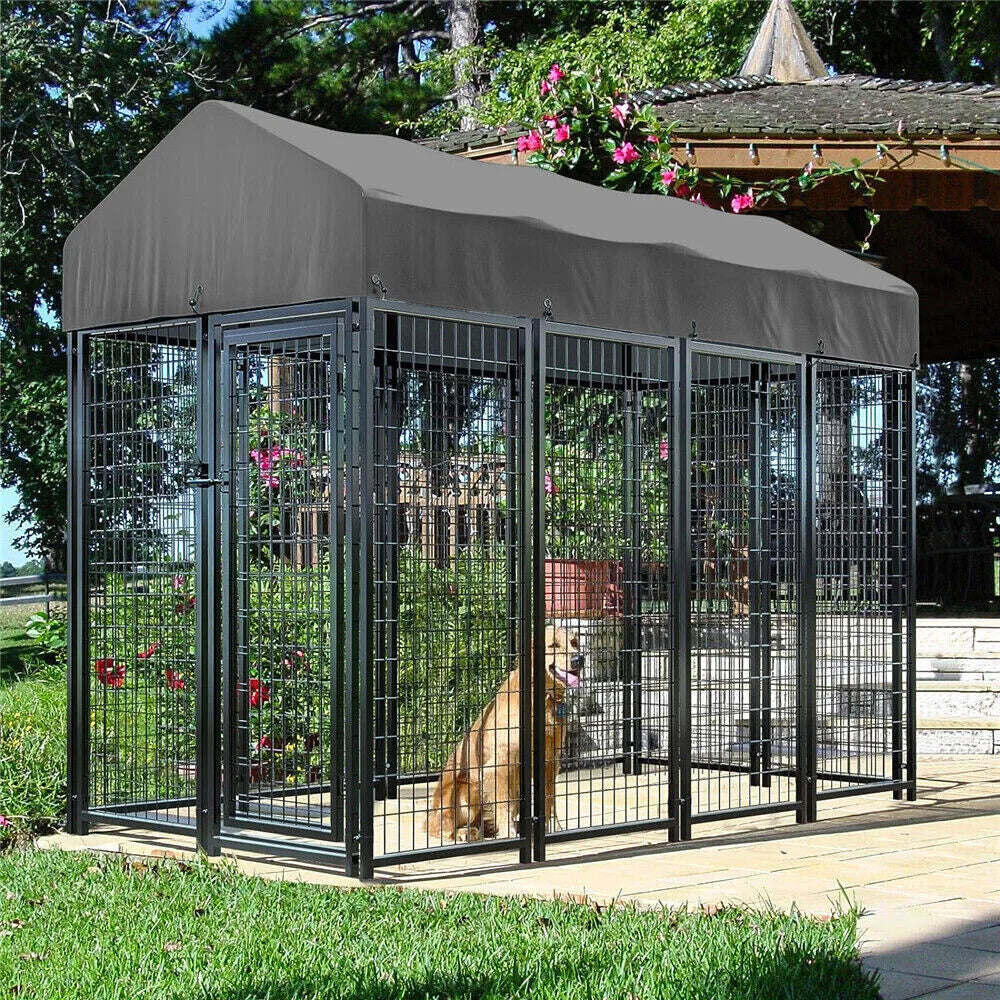 BORWARTH Heavy Duty Large Dog Kennel Iron Playpen with Roof